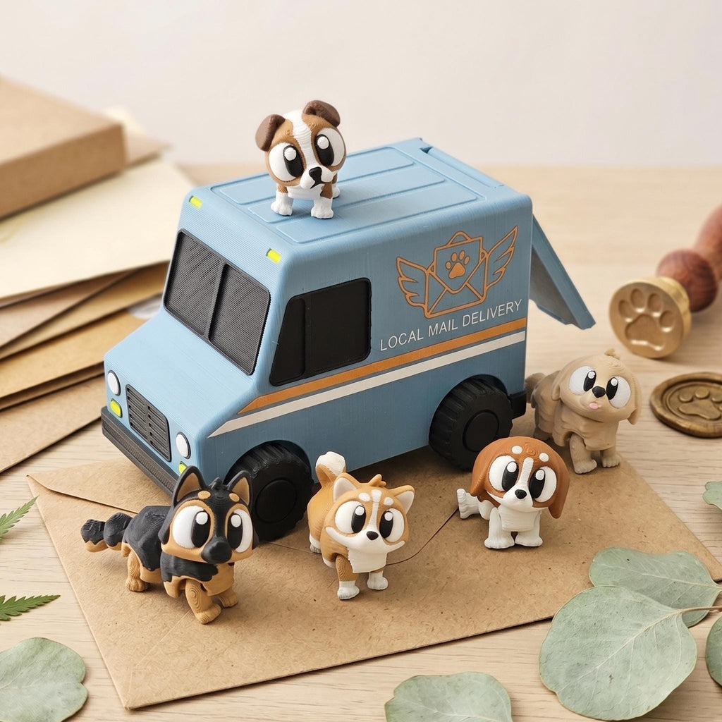 Pups in a Postal Truck Mini Playset